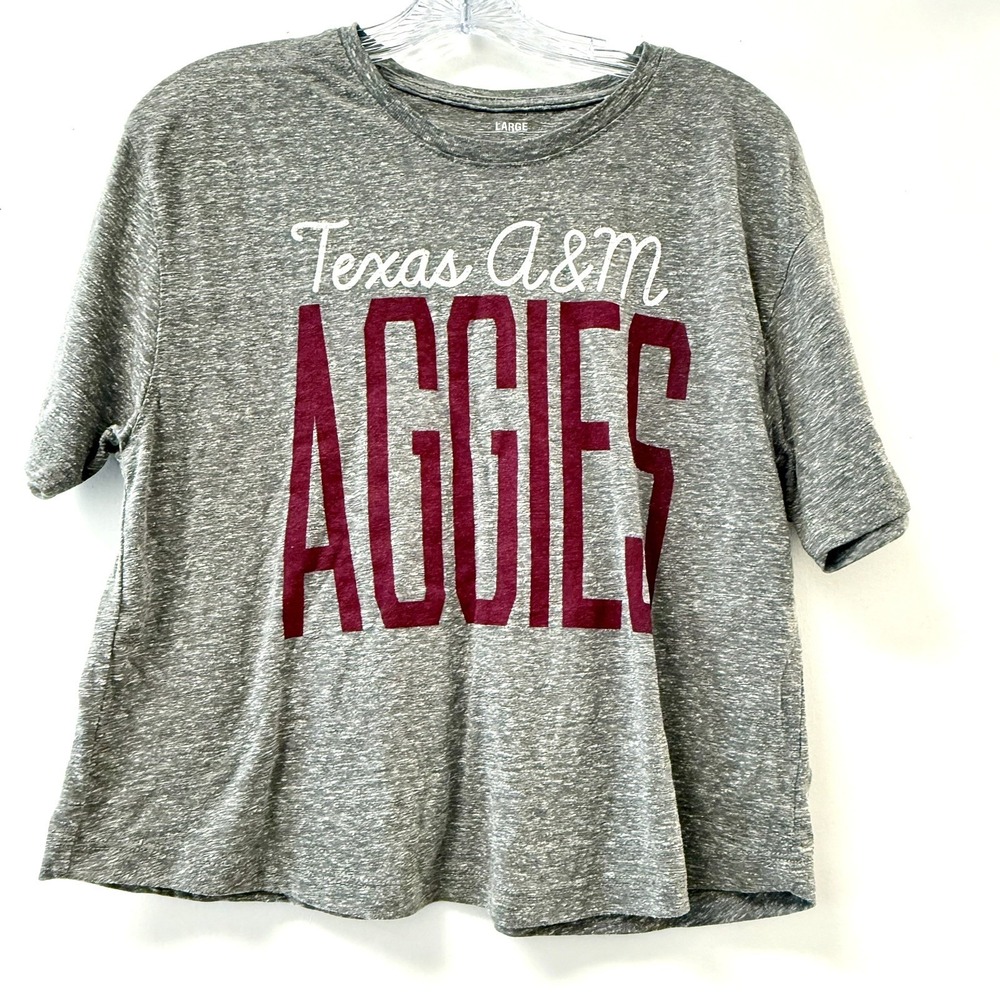 Texas Aggies (A & M) Short Sleeve Tee Shirt Cropped Size Large Gray Crewneck